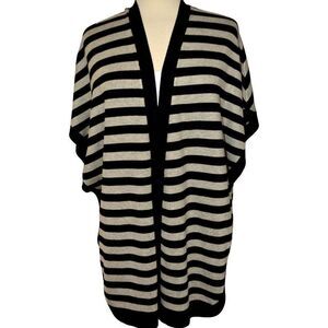Premise Studio Black Gray Buttoned Stripe V-Neck Poncho Sweater Versatile Lg NEW